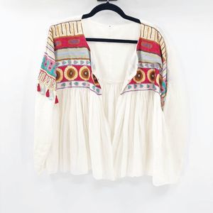 Anthropologie Women's Multicolor Embroidered Open Boho Cardigan Size M